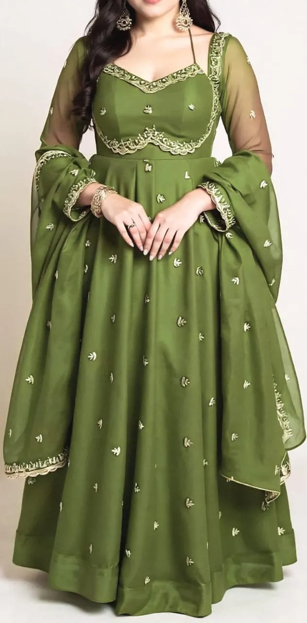 Heavy Georgette Sequins Embroidered Flared Anarkali Gown Pant Set with Dupatta (Sizes M to 3XL) | Festive Party Wear Suit - Image 3