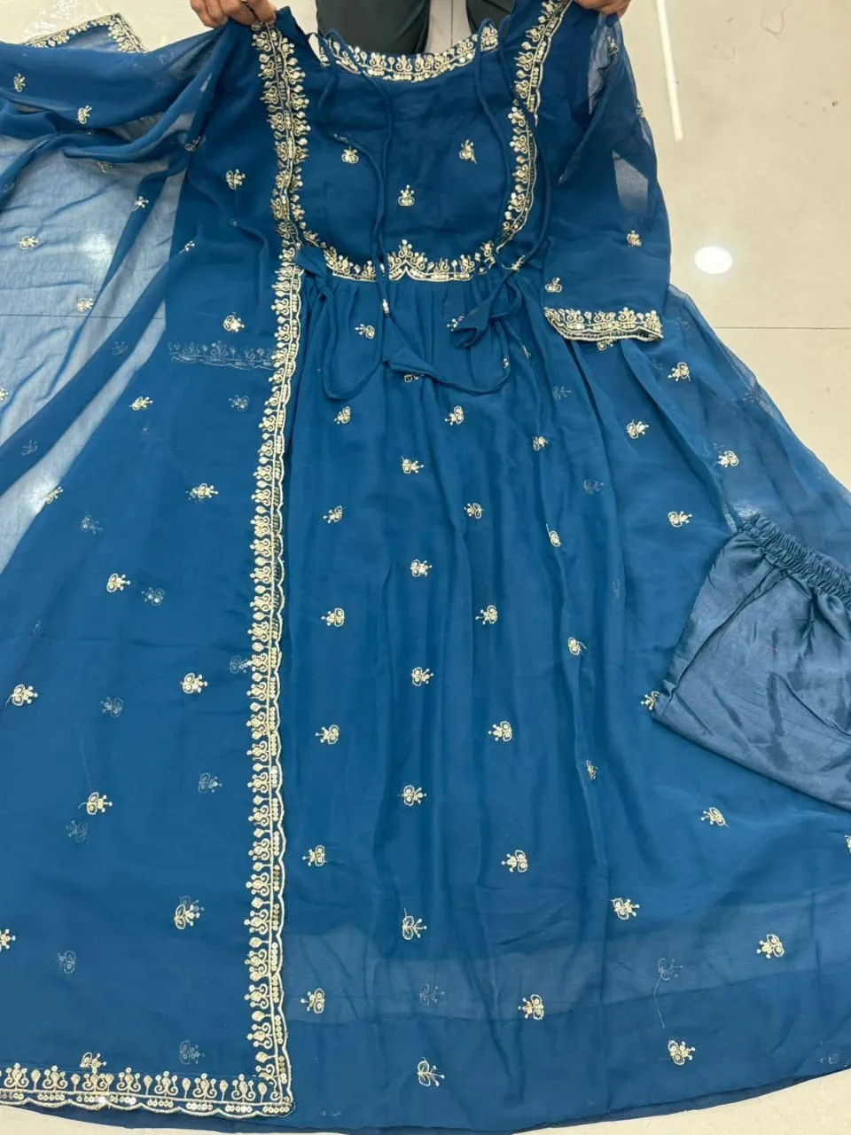 Heavy Georgette Sequins Embroidered Flared Anarkali Gown Pant Set with Dupatta (Sizes M to 3XL) | Festive Party Wear Suit - Image 4
