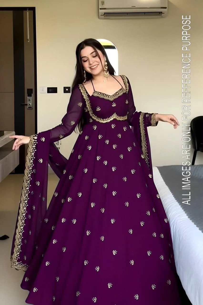 Heavy Georgette Sequins Embroidered Flared Anarkali Gown Pant Set with Dupatta (Sizes M to 3XL) | Festive Party Wear Suit - Image 7