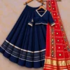 Heavy Rayon Cotton Flared Chaniya Choli with Gotta Patti Border | Stitched Padded Blouse & Semi Gajji Real Mirror Work Dupatta Set