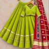 Heavy Rayon Cotton Flared Chaniya Choli with Gotta Patti Border | Stitched Padded Blouse & Semi Gajji Real Mirror Work Dupatta Set - Image 12