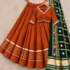 Heavy Rayon Cotton Flared Chaniya Choli with Gotta Patti Border | Stitched Padded Blouse & Semi Gajji Real Mirror Work Dupatta Set - Image 13