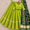 Heavy Rayon Cotton Flared Chaniya Choli with Gotta Patti Border | Stitched Padded Blouse & Semi Gajji Real Mirror Work Dupatta Set - Image 18