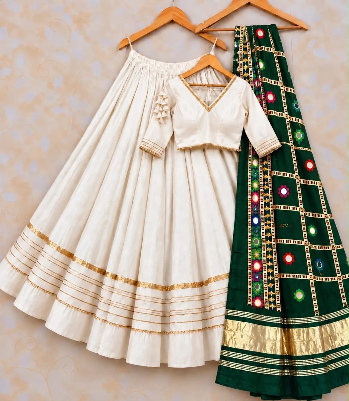 Heavy Rayon Cotton Flared Chaniya Choli with Gotta Patti Border | Stitched Padded Blouse & Semi Gajji Real Mirror Work Dupatta Set - Image 19