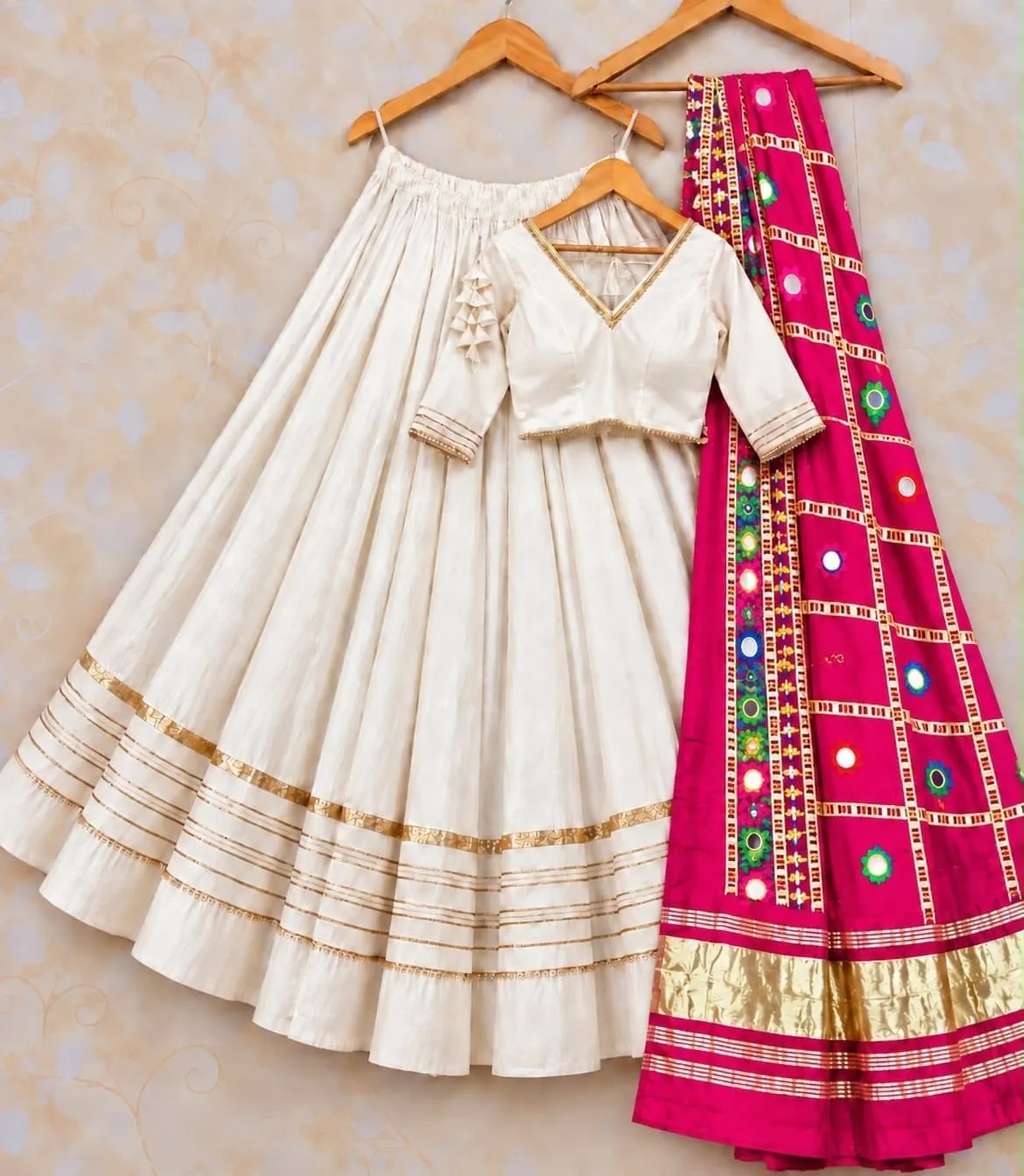 Heavy Rayon Cotton Flared Chaniya Choli with Gotta Patti Border | Stitched Padded Blouse & Semi Gajji Real Mirror Work Dupatta Set - Image 20