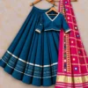 Heavy Rayon Cotton Flared Chaniya Choli with Gotta Patti Border | Stitched Padded Blouse & Semi Gajji Real Mirror Work Dupatta Set - Image 4