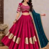 Heavy Roman Silk Kali Lehenga Choli with 6 Meter Flair | Foil Mirror Work Blouse & Rajputi Lace Georgette Dupatta Set - Image 10
