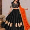 Heavy Roman Silk Kali Lehenga Choli with 6 Meter Flair | Foil Mirror Work Blouse & Rajputi Lace Georgette Dupatta Set - Image 11