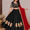 Heavy Roman Silk Kali Lehenga Choli with 6 Meter Flair | Foil Mirror Work Blouse & Rajputi Lace Georgette Dupatta Set - Image 12