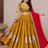 Heavy Roman Silk Kali Lehenga Choli with 6 Meter Flair | Foil Mirror Work Blouse & Rajputi Lace Georgette Dupatta Set - Image 14