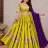 Heavy Roman Silk Kali Lehenga Choli with 6 Meter Flair | Foil Mirror Work Blouse & Rajputi Lace Georgette Dupatta Set - Image 15