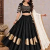 Heavy Roman Silk Kali Lehenga Choli with 6 Meter Flair | Foil Mirror Work Blouse & Rajputi Lace Georgette Dupatta Set - Image 16
