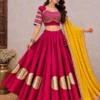 Heavy Roman Silk Kali Lehenga Choli with 6 Meter Flair | Foil Mirror Work Blouse & Rajputi Lace Georgette Dupatta Set - Image 17