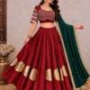 Heavy Roman Silk Kali Lehenga Choli with 6 Meter Flair | Foil Mirror Work Blouse & Rajputi Lace Georgette Dupatta Set - Image 2