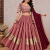 Heavy Roman Silk Kali Lehenga Choli with 6 Meter Flair | Foil Mirror Work Blouse & Rajputi Lace Georgette Dupatta Set - Image 3