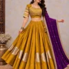 Heavy Roman Silk Kali Lehenga Choli with 6 Meter Flair | Foil Mirror Work Blouse & Rajputi Lace Georgette Dupatta Set - Image 4
