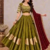 Heavy Roman Silk Kali Lehenga Choli with 6 Meter Flair | Foil Mirror Work Blouse & Rajputi Lace Georgette Dupatta Set - Image 5