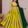 Heavy Roman Silk Kali Lehenga Choli with 6 Meter Flair | Foil Mirror Work Blouse & Rajputi Lace Georgette Dupatta Set - Image 6