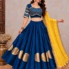 Heavy Roman Silk Kali Lehenga Choli with 6 Meter Flair | Foil Mirror Work Blouse & Rajputi Lace Georgette Dupatta Set - Image 7