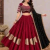 Heavy Roman Silk Kali Lehenga Choli with 6 Meter Flair | Foil Mirror Work Blouse & Rajputi Lace Georgette Dupatta Set - Image 8