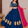 Heavy Roman Silk Kali Lehenga Choli with 6 Meter Flair | Foil Mirror Work Blouse & Rajputi Lace Georgette Dupatta Set - Image 9