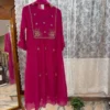 Hot Pink Georgette Anarkali Suit Set with Dupatta | Hand Embroidered Zari Yoke Long Kurti Gown - Image 2