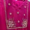 Hot Pink Georgette Anarkali Suit Set with Dupatta | Hand Embroidered Zari Yoke Long Kurti Gown - Image 7