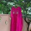 Hot Pink Georgette Anarkali Suit Set with Dupatta | Hand Embroidered Zari Yoke Long Kurti Gown - Image 8
