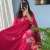 Hot Pink Pure Cotton 6060 Embroidered Kurti Pant Set with Mulmul Dupatta (3-Piece) - Image 3