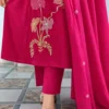 Hot Pink Pure Cotton 6060 Embroidered Kurti Pant Set with Mulmul Dupatta (3-Piece) - Image 4
