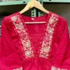 Hot Pink Pure Cotton 6060 Embroidered Kurti Pant Set with Mulmul Dupatta (3-Piece) - Image 8