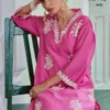 Hot Pink Pure Cotton Embroidered Kurti Palazzo Set with Cutwork Borders & Neckline Work (2-Piece Festive Co-Ord Set) - Image 4
