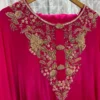 Hot Pink Silk Kaftan Dress with Handcrafted Zardozi Neckline | Designer Embroidered Party Wear Kaftan Gown - Image 4