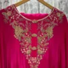 Hot Pink Silk Kaftan Dress with Handcrafted Zardozi Neckline | Designer Embroidered Party Wear Kaftan Gown - Image 5
