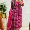 Ikat Printed Pure Cotton Kurti Pant Set with Sequin Work Dupatta | Handwork Neckline 3-Piece Suit (M to XXL) - Image 2