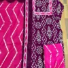 Ikat Printed Pure Cotton Kurti Pant Set with Sequin Work Dupatta | Handwork Neckline 3-Piece Suit (M to XXL) - Image 4