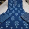 Indigo Blue Ajrakh Block Print Cotton Suit Set | Handcrafted Mirror Work Kurti Pant Dupatta 3-Piece Set (Wholesale) - Image 14