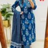 Indigo Blue Ajrakh Block Print Cotton Suit Set | Handcrafted Mirror Work Kurti Pant Dupatta 3-Piece Set (Wholesale) - Image 15