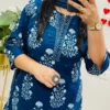 Indigo Blue Ajrakh Block Print Cotton Suit Set | Handcrafted Mirror Work Kurti Pant Dupatta 3-Piece Set (Wholesale) - Image 3