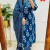 Indigo Blue Ajrakh Block Print Cotton Suit Set | Handcrafted Mirror Work Kurti Pant Dupatta 3-Piece Set (Wholesale) - Image 4