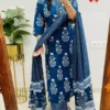 Indigo Blue Ajrakh Block Print Cotton Suit Set | Handcrafted Mirror Work Kurti Pant Dupatta 3-Piece Set (Wholesale) - Image 6