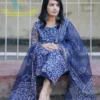 Indigo Blue Printed Kota Doria Kurti Pant Set with Chudidar Sleeves & Full Size Dupatta (Cotton Lined 3-Piece Suit) - Image 4