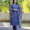 Indigo Blue Printed Kota Doria Kurti Pant Set with Chudidar Sleeves & Full Size Dupatta (Cotton Lined 3-Piece Suit) - Image 8