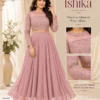 ISHIKA Georgette 2-Piece Flared Lehenga Set | Floral Gold Embroidered Illusion Neck Crop Top & 7-Meter Mega Flare Skirt - Image 15