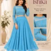 ISHIKA Georgette 2-Piece Flared Lehenga Set | Floral Gold Embroidered Illusion Neck Crop Top & 7-Meter Mega Flare Skirt - Image 16