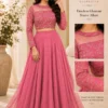 ISHIKA Georgette 2-Piece Flared Lehenga Set | Floral Gold Embroidered Illusion Neck Crop Top & 7-Meter Mega Flare Skirt - Image 19
