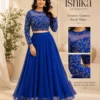 ISHIKA Georgette 2-Piece Flared Lehenga Set | Floral Gold Embroidered Illusion Neck Crop Top & 7-Meter Mega Flare Skirt - Image 2