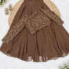 ISHIKA Georgette 2-Piece Flared Lehenga Set | Floral Gold Embroidered Illusion Neck Crop Top & 7-Meter Mega Flare Skirt - Image 20