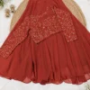 ISHIKA Georgette 2-Piece Flared Lehenga Set | Floral Gold Embroidered Illusion Neck Crop Top & 7-Meter Mega Flare Skirt - Image 4