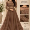 ISHIKA Georgette 2-Piece Flared Lehenga Set | Floral Gold Embroidered Illusion Neck Crop Top & 7-Meter Mega Flare Skirt - Image 5
